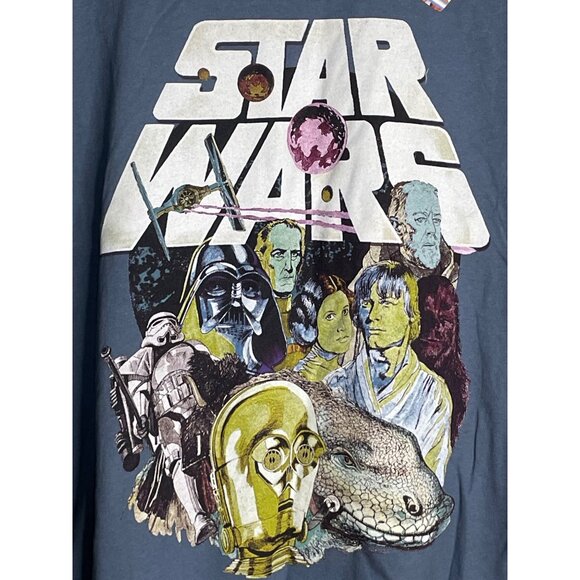 NWT Star Wars Disney Mad Engine Size XL Long Sleeve Tee Blue Retro Graphic NOTES - Picture 2 of 8